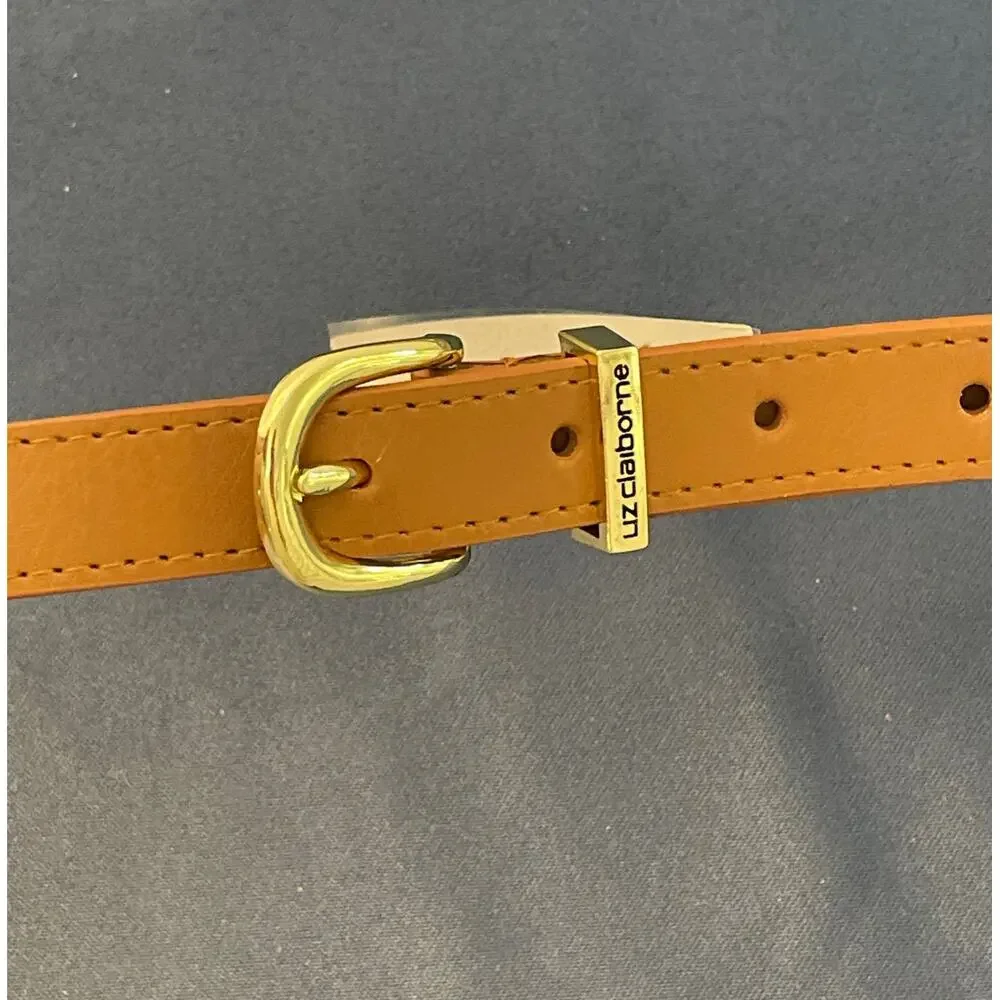 Liz Claiborne Tan Leather Belt Gold Metal‎ Accents Approx 45